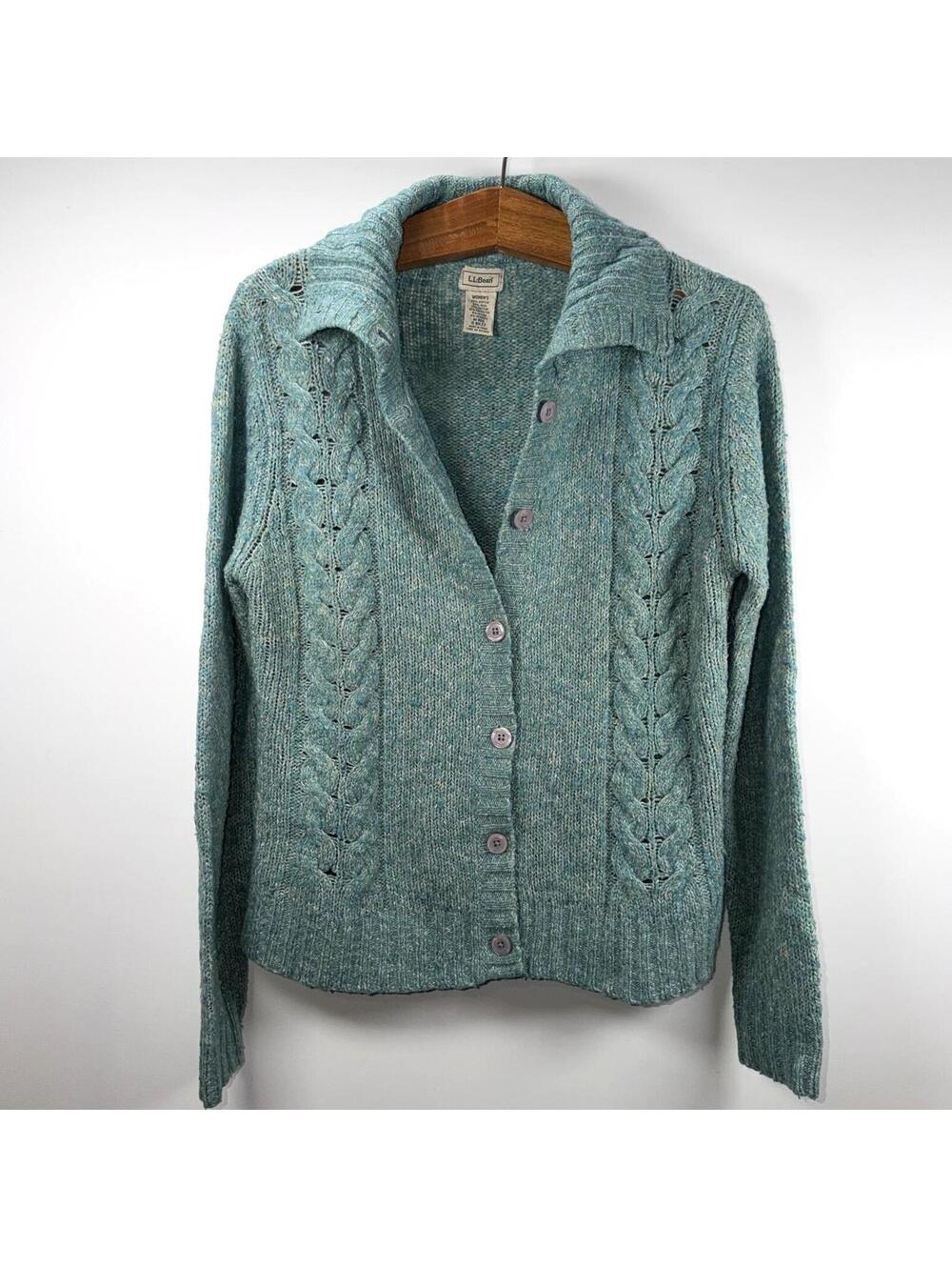 L.L. Bean Wool Blend Cable Knit Cardigan - Medium